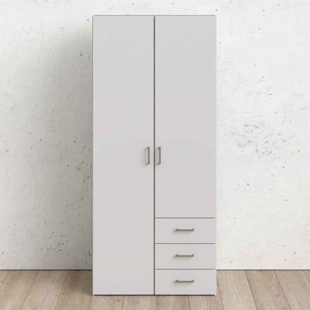 Scalia Wooden Small Wardrobe With 2 Doors 3 Drawers In White