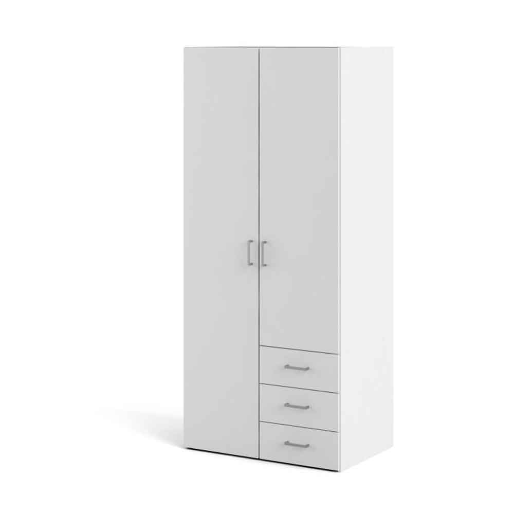 Scalia Wooden Small Wardrobe With 2 Doors 3 Drawers In White