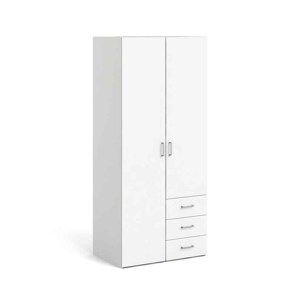 Scalia Wooden Small Wardrobe With 2 Doors 3 Drawers In White