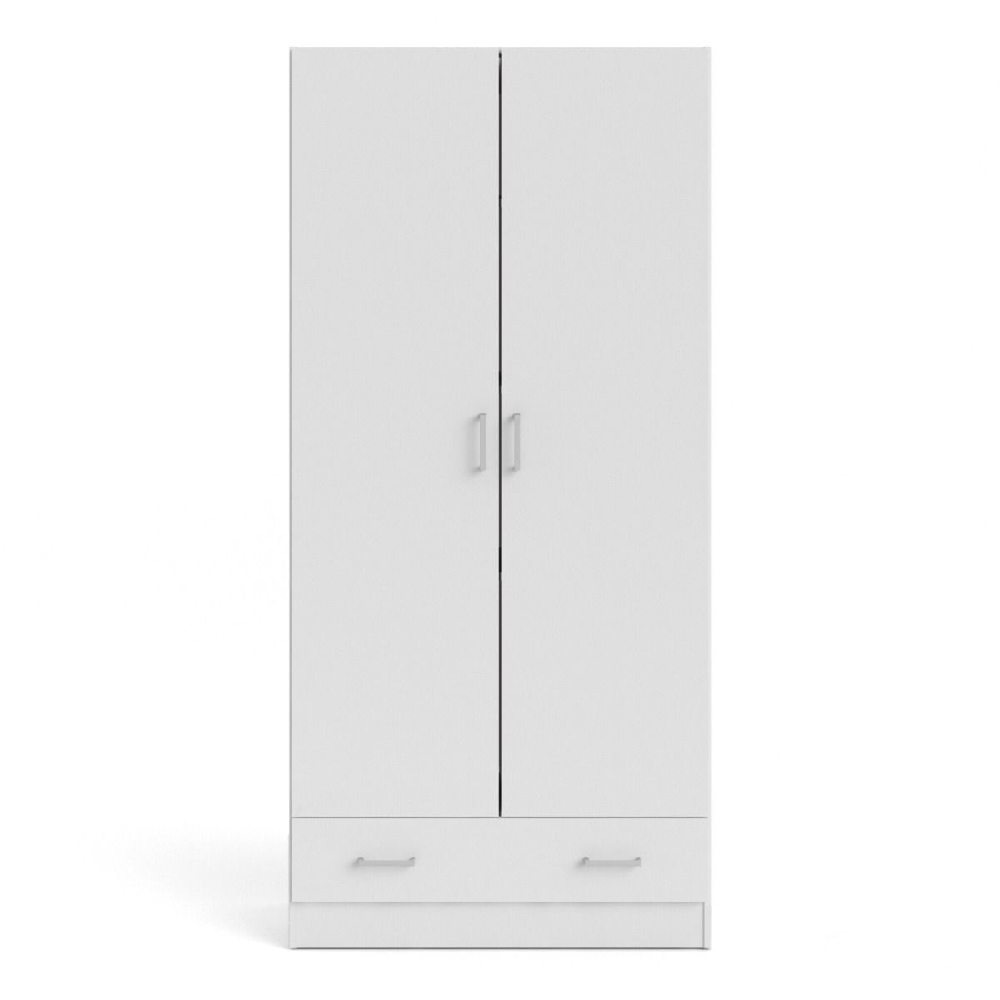 Scalia Wooden Wardrobe With 2 Doors 1 Drawer In White