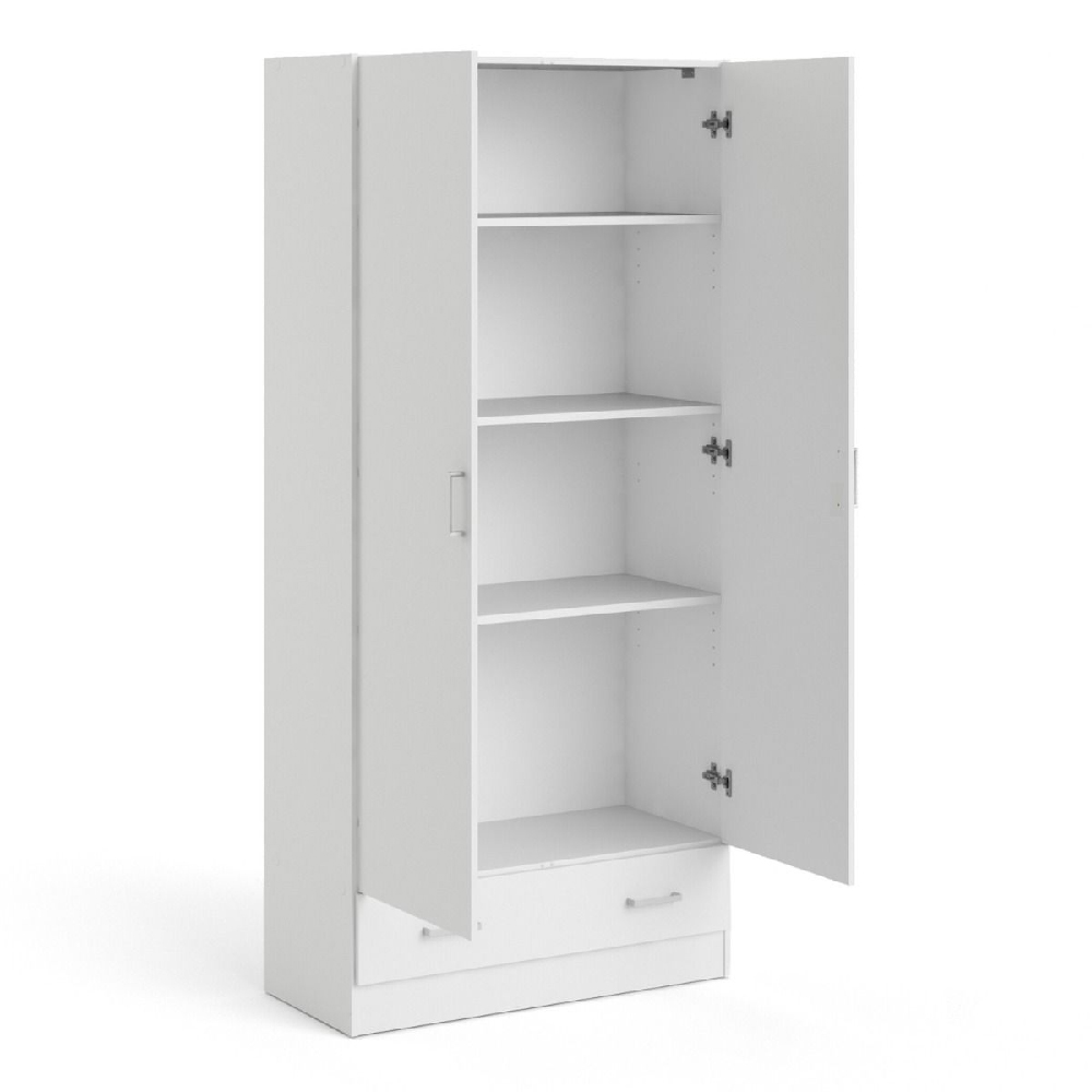 Scalia Wooden Wardrobe With 2 Doors 1 Drawer In White