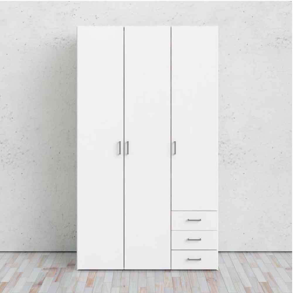 Scalia Wooden Wardrobe With 3 Doors 3 Drawers In White