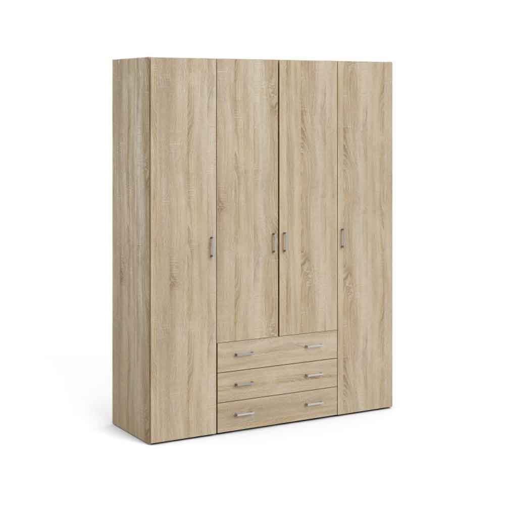Scalia Wooden Wardrobe With 4 Doors 3 Drawers In Oak