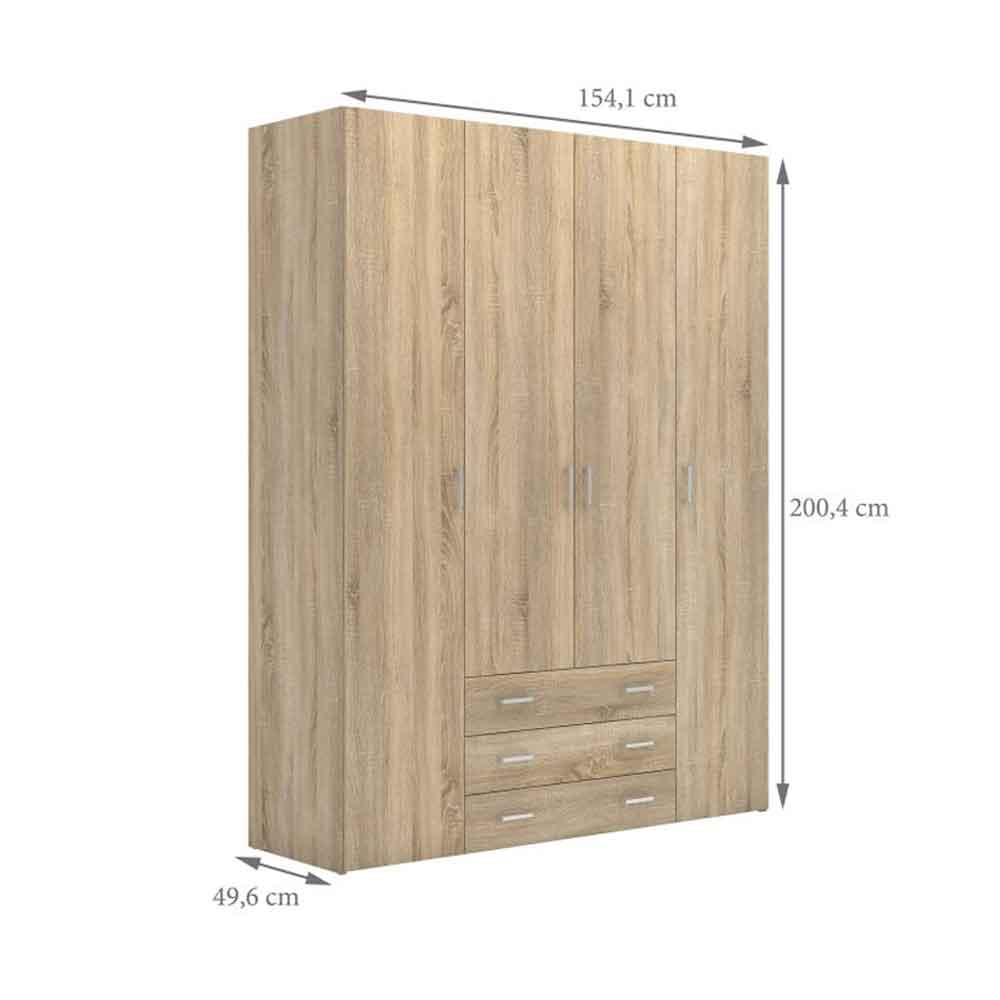 Scalia Wooden Wardrobe With 4 Doors 3 Drawers In Oak