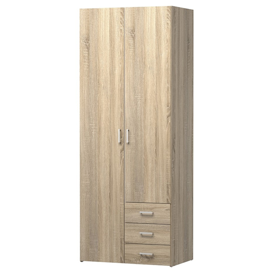 Scalia Wooden Wardrobe With 2 Doors 3 Drawers In Oak
