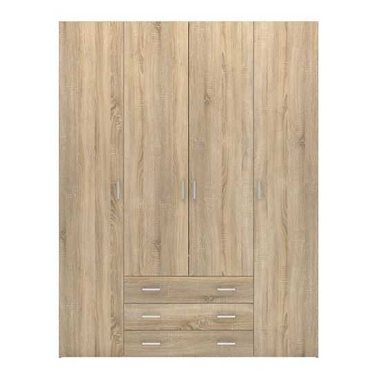 Scalia Wooden Wardrobe With 4 Doors 3 Drawers In Oak