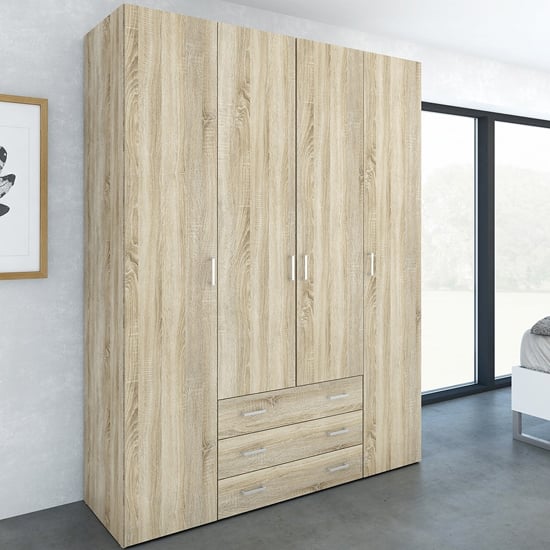 Photo of Scalia wooden wardrobe in oak with 4 doors 3 drawers