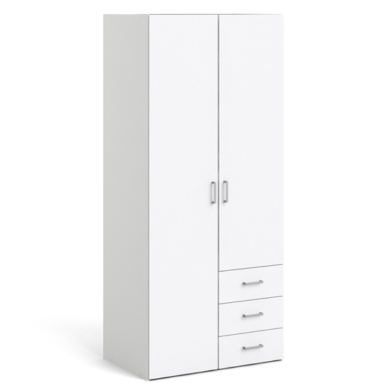 Scalia Wooden Small Wardrobe With 2 Doors 3 Drawers In White