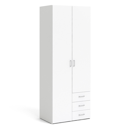 Scalia Wooden Large Wardrobe With 2 Doors 3 Drawers In White
