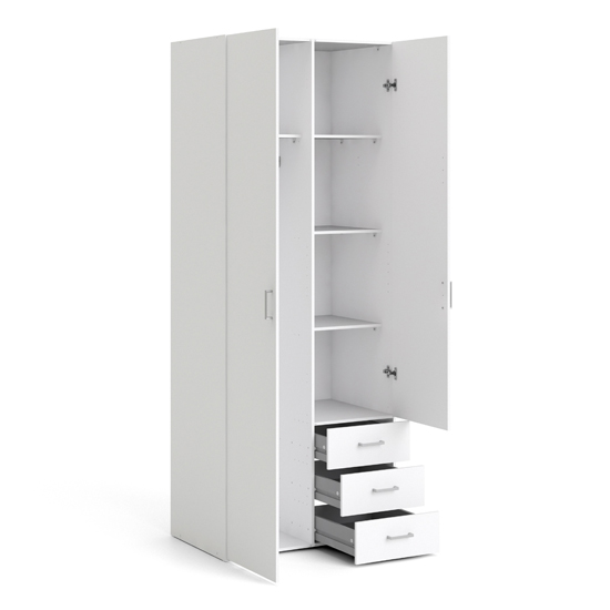 Scalia Wooden Large Wardrobe With 2 Doors 3 Drawers In White