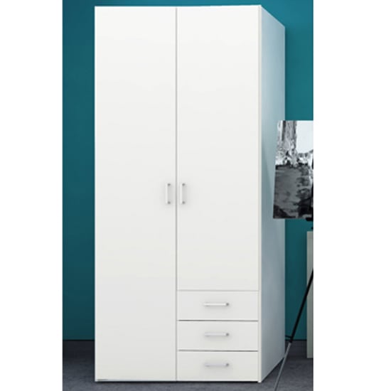 Product photograph of Scalia Wooden Wardrobe In White With 2 Doors 3 Drawers from Furniture in Fashion