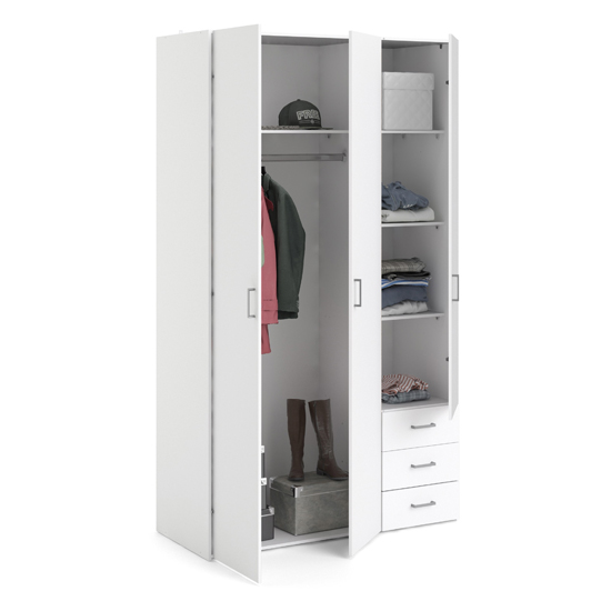 Scalia Wooden Wardrobe With 3 Doors 3 Drawers In White