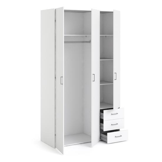 Scalia Wooden Wardrobe With 3 Doors 3 Drawers In White