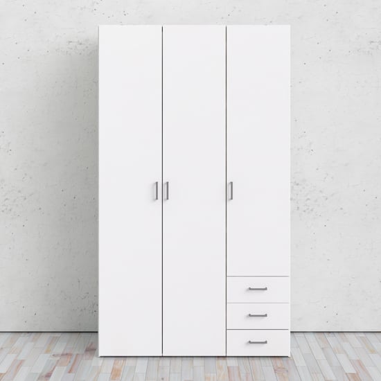 Product photograph of Scalia Wooden Wardrobe In White With 3 Doors 3 Drawers from Furniture in Fashion
