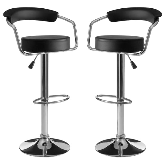 Read more about Scalo black faux leather bar chairs with chrome base in a pair