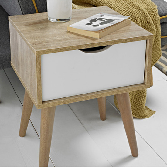 Product photograph of Scandia Wooden Lamp Table In Oak And White from Furniture in Fashion