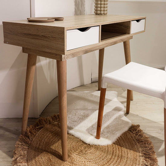 Product photograph of Scandia Wooden Laptop Desk In Oak And White from Furniture in Fashion