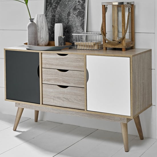 Photo of Scandia wooden sideboard in oak and grey