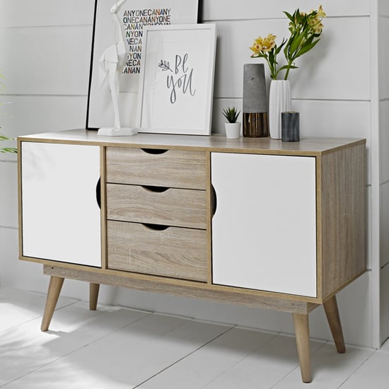 Product photograph of Scandia Wooden Sideboard In Oak And White from Furniture in Fashion