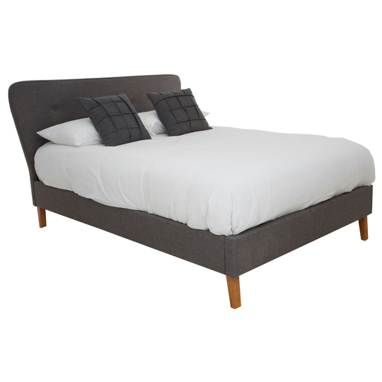 Scandinavian Grey Fabric Double Bed With Wooden Legs FiF