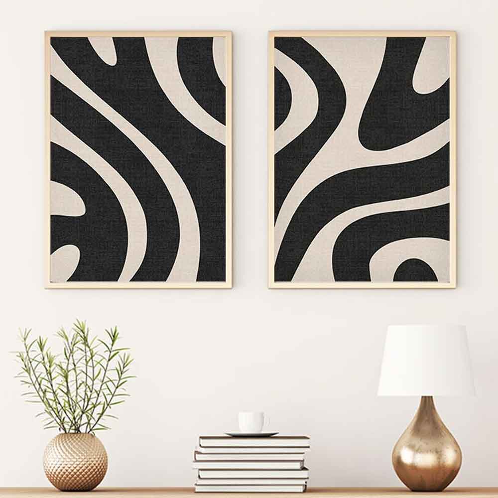 Scandinavian Wooden 30x40cm Organic Shapes Wall Frame Set in Black and White