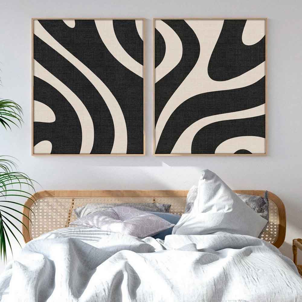 Scandinavian Wooden 30x40cm Organic Shapes Wall Frame Set in Black and White