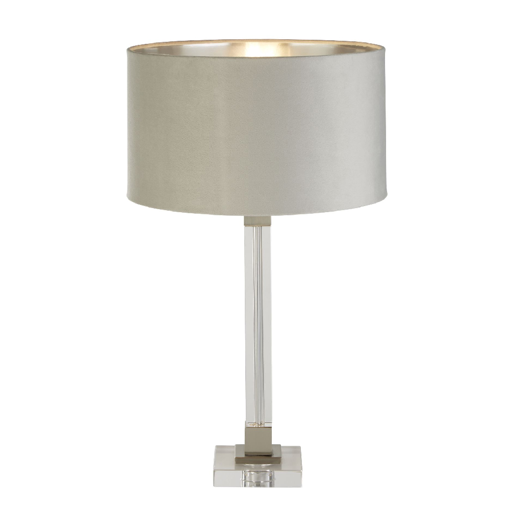 Read more about Scarborough grey velvet shade table lamp in crystal base