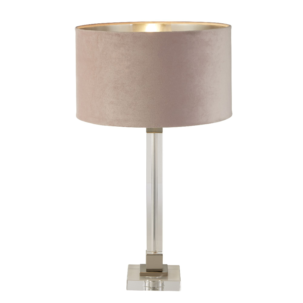 Read more about Scarborough pink velvet shade table lamp in crystal base