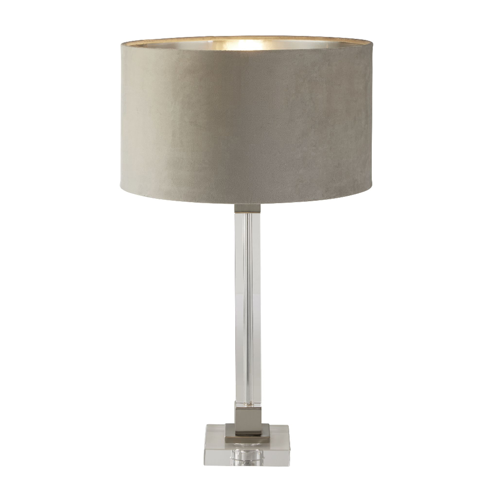 Read more about Scarborough taupe velvet shade table lamp in crystal base