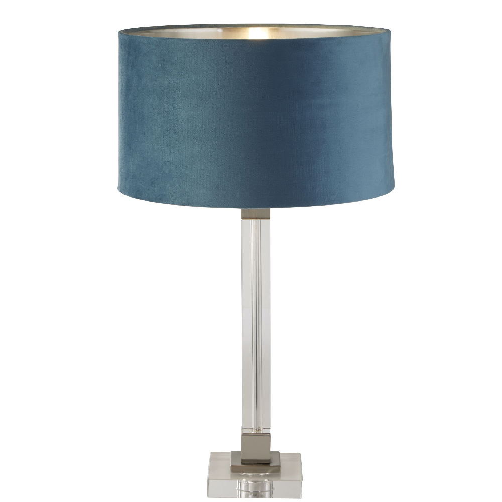 Read more about Scarborough teal velvet shade table lamp in crystal base