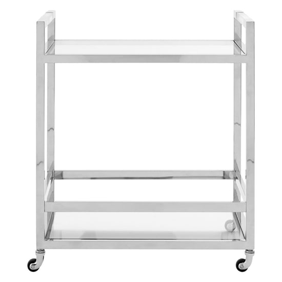 Sceptrum Clear Glass 2 Tier Bar Trolley With Silver Steel Base_2