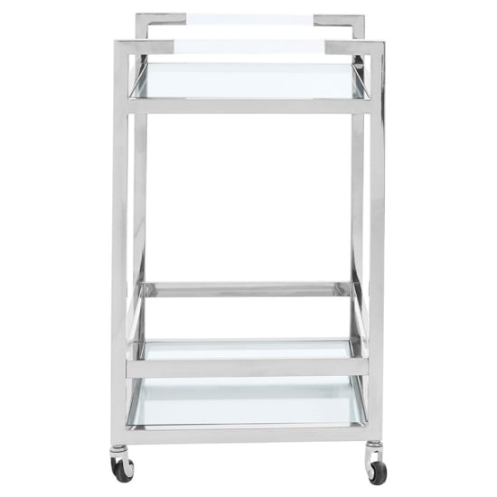 Sceptrum Clear Glass 2 Tier Bar Trolley With Silver Steel Base_3