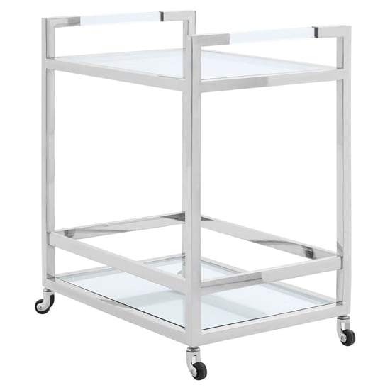 Sceptrum Clear Glass 2 Tier Bar Trolley With Silver Steel Base