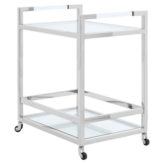 Product photograph of Sceptrum Clear Glass 2 Tier Bar Trolley With Silver Steel Base from Furniture in Fashion