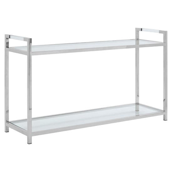 Read more about Sceptrum clear glass top console table with silver steel base