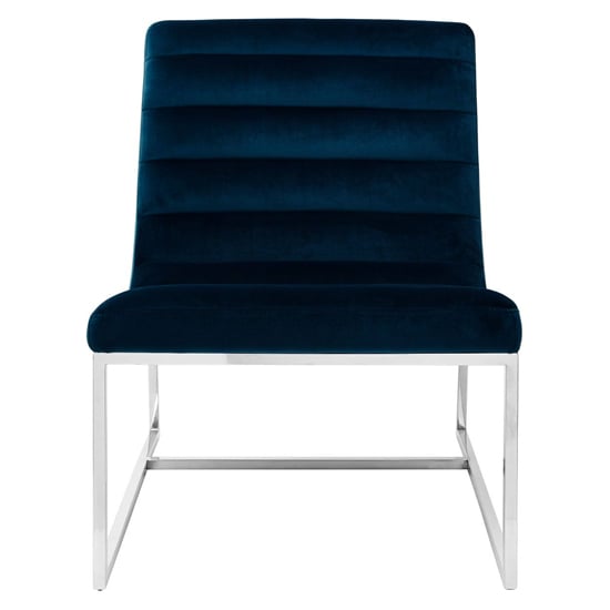 Photo of Sceptrum curved velvet lounge chair with steel frame in blue