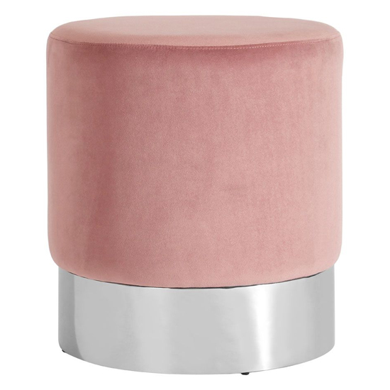 Photo of Sceptrum round velvet stool with silver steel base in pink