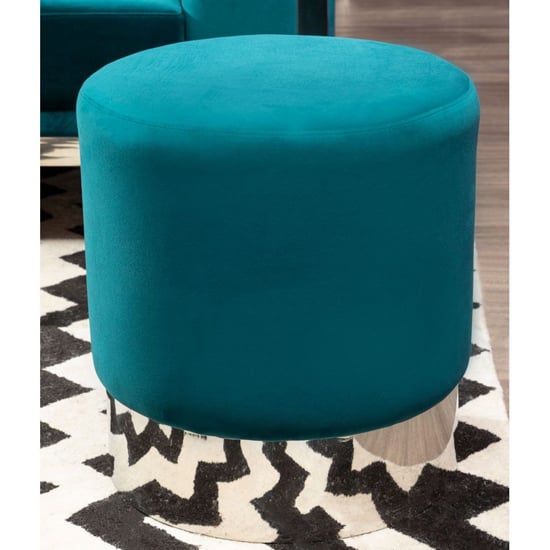 Sceptrum Round Velvet Stool With Silver Steel Base In Teal_2