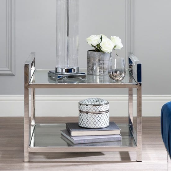 Sceptrum Square Clear Glass End Table With Silver Steel Frame