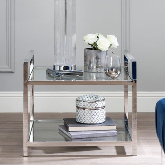 Read more about Sceptrum square clear glass end table with silver steel frame