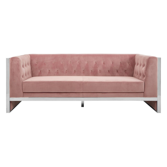 Sceptrum Velvet 3 Seater Sofa With Steel Frame In Pink