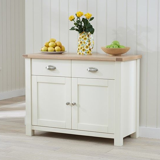 Sandra Wooden Sideboard With 2 Doors 2 Drawers In Oak And Cream_2