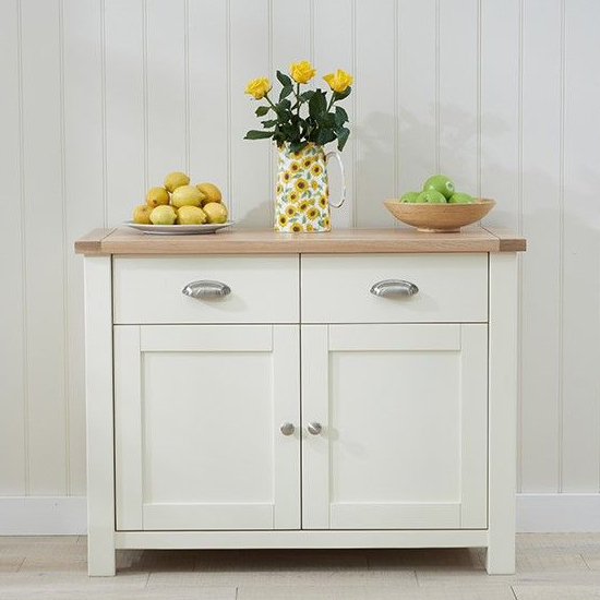 Sandra Wooden Sideboard With 2 Doors 2 Drawers In Oak And Cream