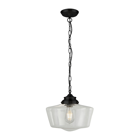 Read more about School house black pendant ceiling light with clear glass