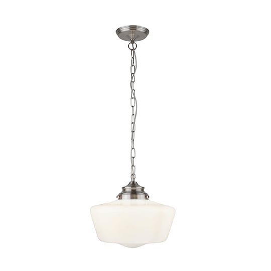 Product photograph of School House White Pendant Ceiling Light With Opal Glass from Furniture in Fashion