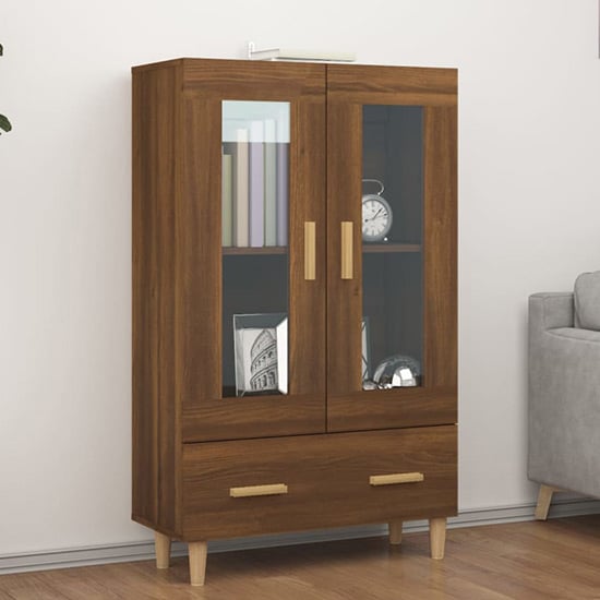 Product photograph of Scipo Wooden Highboard With 2 Doors 1 Drawers In Brown Oak from Furniture in Fashion
