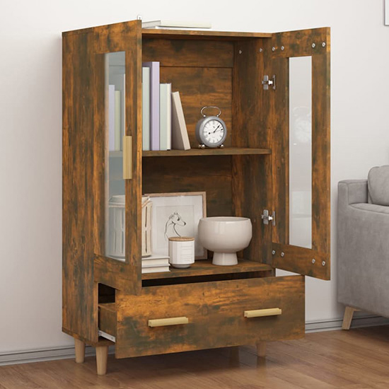 Scipo Wooden Highboard With 2 Doors 1 Drawers In Smoked Oak