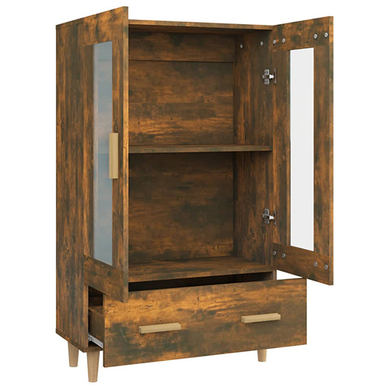 Scipo Wooden Highboard With 2 Doors 1 Drawers In Smoked Oak