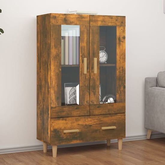 Product photograph of Scipo Wooden Highboard With 2 Doors 1 Drawers In Smoked Oak from Furniture in Fashion