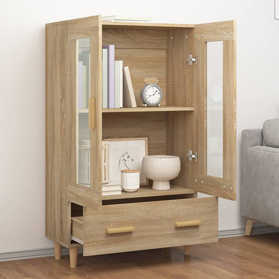 Scipo Wooden Highboard With 2 Doors 1 Drawers In Sonoma Oak